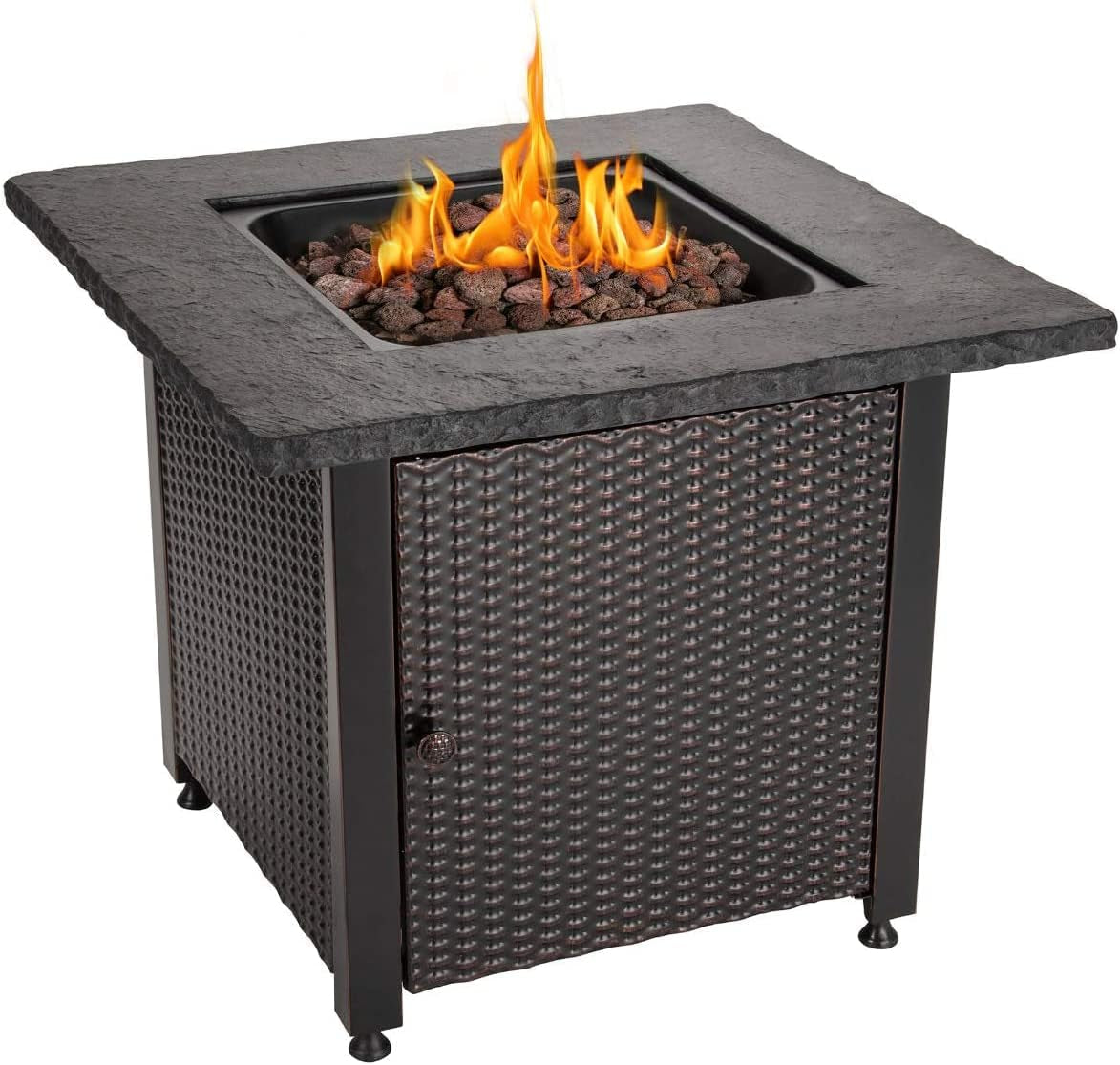 Propane Fire Pit Table 30 Inch Outdoor Gas Fire Pit, 50,000 BTU with Rock-Like Top, Cover, Lid, and Lava Rocks, Add Warmth and Ambiance to Your Backyard, Patio, Deck