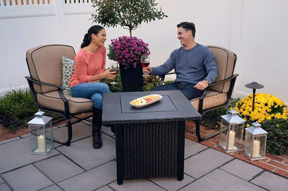 Propane Fire Pit Table 30 Inch Outdoor Gas Fire Pit, 50,000 BTU with Rock-Like Top, Cover, Lid, and Lava Rocks, Add Warmth and Ambiance to Your Backyard, Patio, Deck