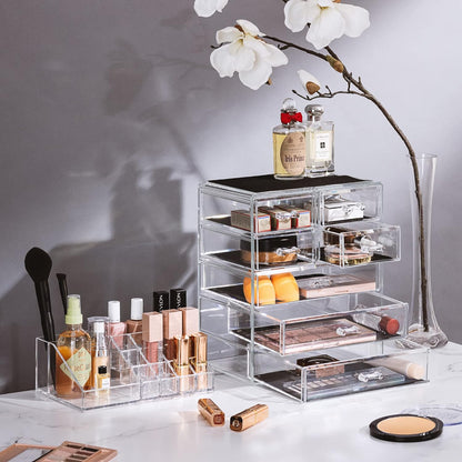 Clear Cosmetic Makeup Organizer - Make up & Jewelry Storage, Case & Display - Spacious Design - Great Holder for Dresser, Bathroom, Vanity & Countertop (3 Large, 4 Small Drawers)