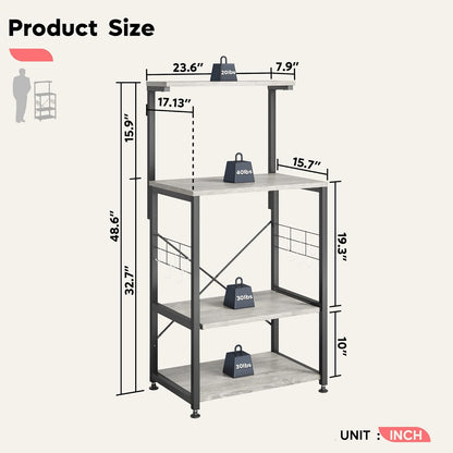 Kitchen Bakers Rack Microwave Stand Kitchen Cart on Wheels Utility Storage Shelf with 10 Side Hooks Kitchen Organizer Shelves with Adjustable Feet