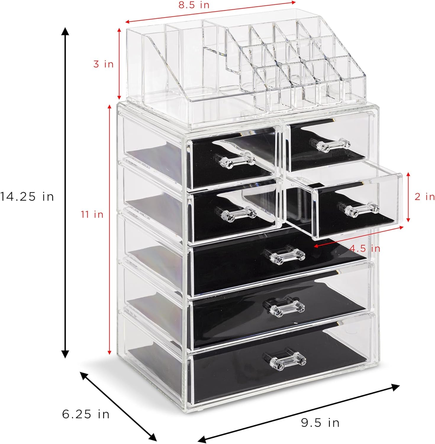 Clear Cosmetic Makeup Organizer - Make up & Jewelry Storage, Case & Display - Spacious Design - Great Holder for Dresser, Bathroom, Vanity & Countertop (3 Large, 4 Small Drawers)