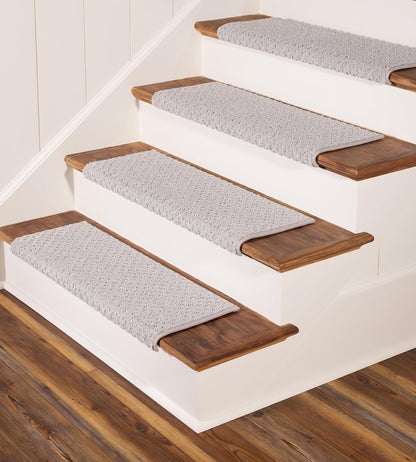 ™ Rounded Bullnose Carpet Stair Treads - anti Slip Indoor Stair Mats for Wooden Stairs, Style: Bayside Charm, Silver Birch 35" W X 9.75" D (Set of 14)