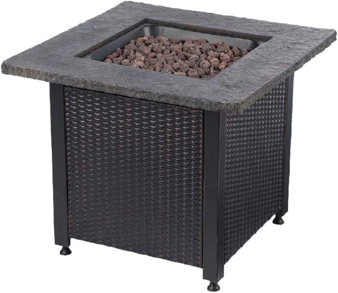 Propane Fire Pit Table 30 Inch Outdoor Gas Fire Pit, 50,000 BTU with Rock-Like Top, Cover, Lid, and Lava Rocks, Add Warmth and Ambiance to Your Backyard, Patio, Deck