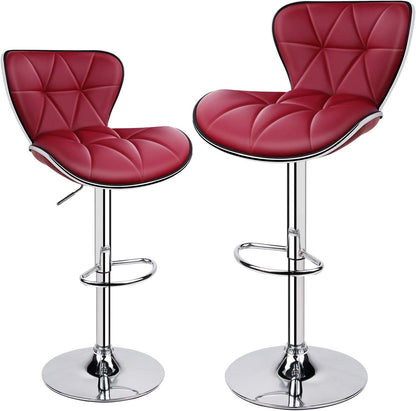 Leader Shell Back Bar Stools Set of 2, Adjustable Bar Stool with Back, Swivel Barstools (Wine Red)