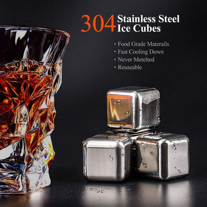 Whiskey Stones Set, 2 Whiskey Glasses with 8 Reusable Stainless Steel Ice Cubes, Gift for Men Dad Husband Boyfriend Birthday, Anniversary or Retirement